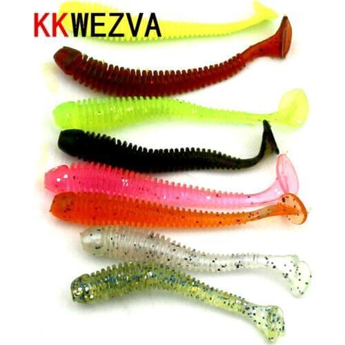 KKWEZVA Artificial Lure 50pcs 0.6g/5.5cm for Shad UL Fishing Worm Swimbait Jig Head Soft Lure Fly Fishing Bait Fishing Lure