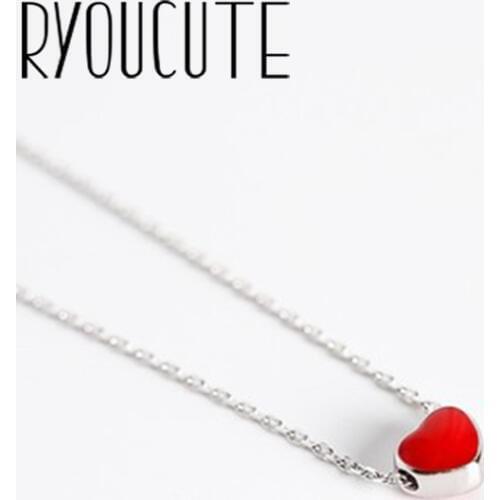 Korean Romantic Silver Color Red Heart Necklaces Pendants For Women Lady Long Necklaces Wedding Jewelry