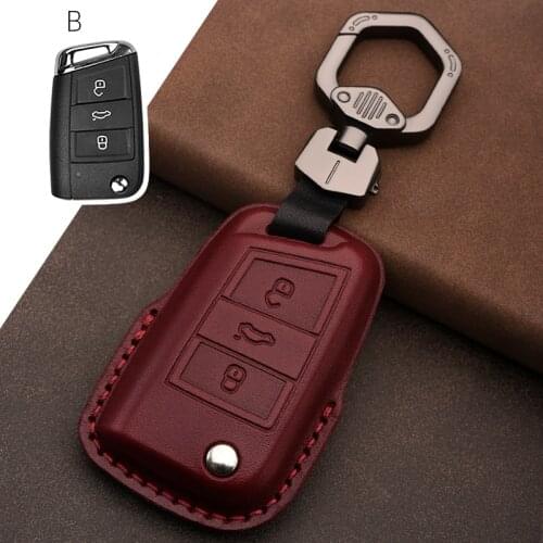 Handmade Leather Car Key Cover Case for Volkswagen VW Golf7 Mk7 Seat Ibiza Leon FR 2 Altea Aztec for Skoda Octavia Key Chains