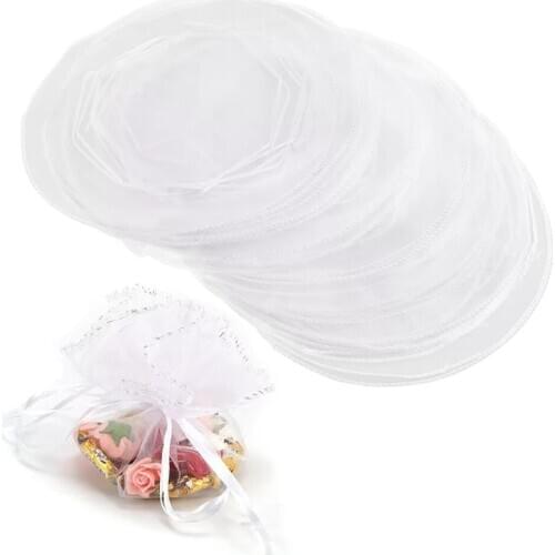 50pcs 25x25 35x35 round drawstring organza bag jewelry bag wedding christmas party gift bag