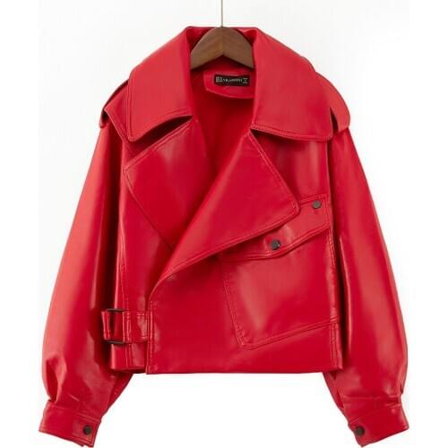 2020 New Women Autumn Winter Pu Leather Jackets Female Coat Turn Down Collar Biker Leather Jacket High Street Leather Jackets