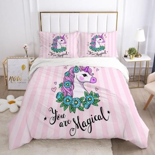 Cartoon Duvet Cover Set 3D Unicorn Children Bedding Set For Kids Baby Blanket Cover Pillowcases Girls Queen Bed Set