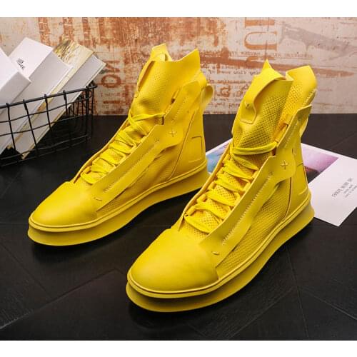 Brand Soft leather Men Fashion Casual Shoes Autumn Winter Men Shoes Male High Top Botas Hombre Men Leisure Yellow Hip-hop Boots