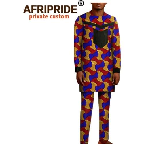 Dashiki Men African Clothing Print Shits and Ankara Pants 2 Piece Set Wax Attire Pure Cotton Plus Size Crop Top Casual A2016027