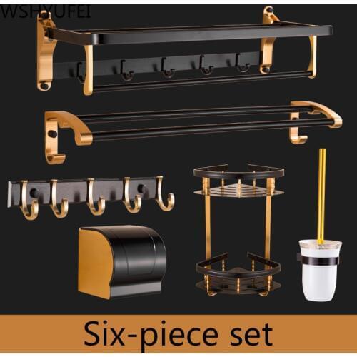 Bathroom Hardware Set Black Robe Hook Towel Rail Rack Bar Shelf Paper Holder Toothbrush Holder Bathroom Accessories