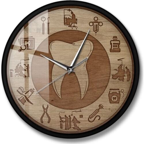 Dental Design Wood Texture Acrylic Print Wall Clock Silent Move Wall Watch Dentist Clinic Decor Orthodontics Art Hygienist Gift