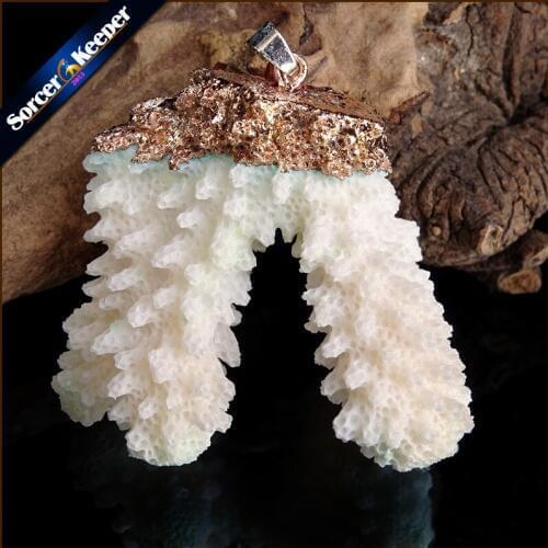 Natural Stone Raw White Coral Pendant Necklace Druzy Drusy Elestial Skeletal Cluster Specimen Fit Jewelry Making AA318