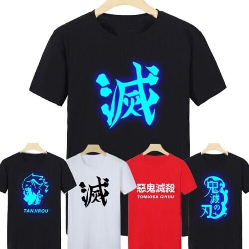 New Anime t shirt Demon Slayer:Kimetsu no Yaiba Cosplay Kamado Tanjirou luminous Men short-sleeve Cotton T-Shirt tops tees