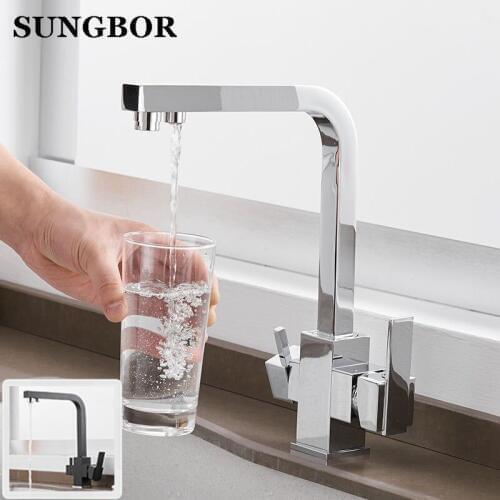 Luxury Chrome Brass Pure Water Kitchen Faucet Dual Handle Hot and Cold Drinking Water 3-way Filter Kitchen Mixer Taps CF-0179L