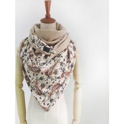 Luxury Fashion Women Triangle scarf Paisley Floral print Button Soft Wrap Casual Warm Scarves Shawls manteau femme hiver