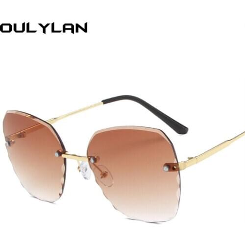Oulylan Women Rimless Sunglasses Luxury Wave Trimming Sun Glasses Ladies Vintage Gradient Frameless Eyewear Shades UV400