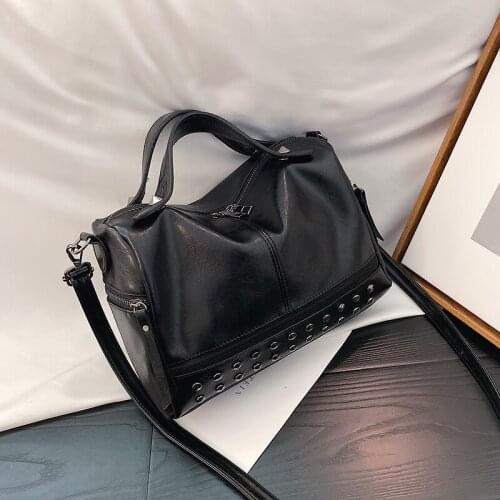 2021 New Vintage Shoulder Bag Luxury Rivet Handbag Soft PU Leather Crossbody Bags For Women Casual Boston Tote Bolsa Feminina