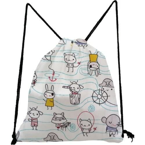Animal Printed Drawstring Bags Cute Rabbit Cat Childrens Backpack Unisex Softback Bag Casual Storage Bag Portable School Bags