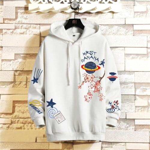 Round neck sweatshirt men 2021 spring and autumn anime pattern Japanese street sweatshirt Harajuku oversized white hoodie men