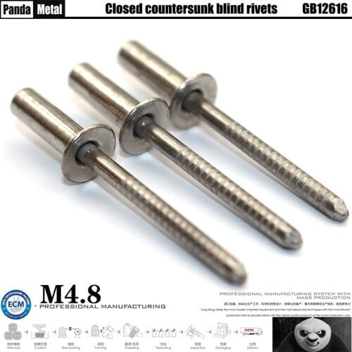 304 stainless steel closed hole countersunk head blind head rivet GB12616 all steel flat head pull rivet specification M4.8