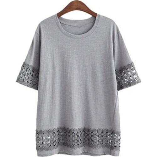 New tshirt Solid Color Lace Rim Plus Size Loose Short Sleeve Women Summer T-Shirt футболки женские летние футболка 2020 женская