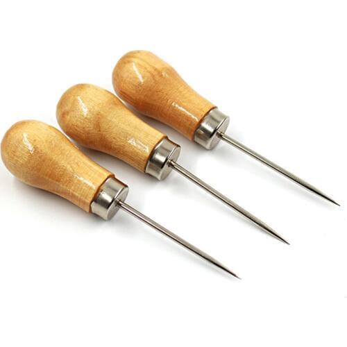 1pcs Mini Natural Wooden Leather Straight Awl Gourd Shape Leather Punching Hole Awl Handmade Leather Craftwork Tools