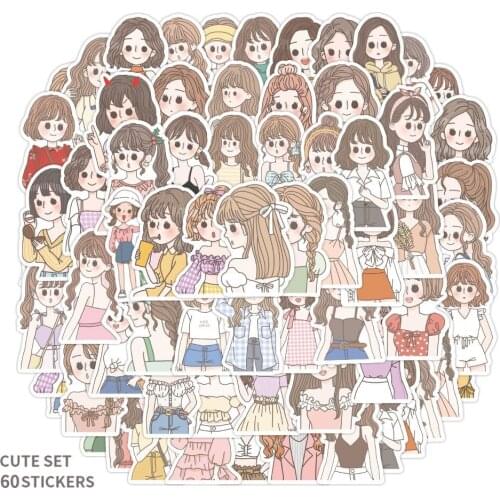 10/60Pcs Kawaii Cute Girl Paper Stickers Scrapbooking Decoration DIY Toy Phone Ablum Diary Label Sticker Stationery Decoration