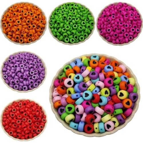 100PCS 7mm Acrylic bead Solid color Loose Spacer Beads Heart Shape DIY Jewelry Accessories Necklace Bracelet Making Fingdings