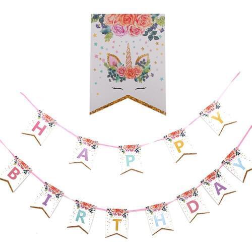 120pcs Glittering Unicorn Happy Birthday Banner Baby Shower Kids Unicorn Party Pvc Toy