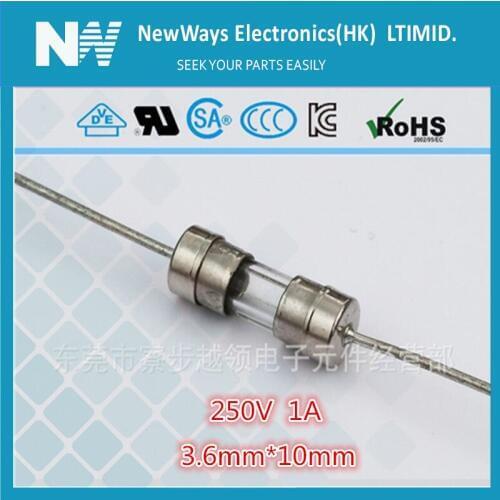 20PCS/Lot 1A Glass fast Fuse 3.6*10mm 1A 250V with lead wire Fuse