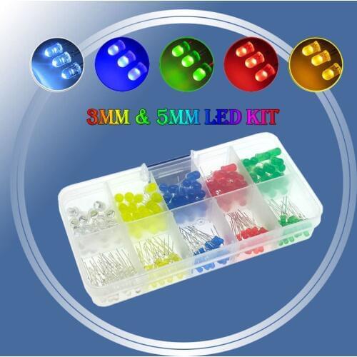 200PCS / 300PCS 3MM 5MM Led Kit With Box Mixed Color Red Green Yellow Blue White Light Emitting Diode Assortment 20MA