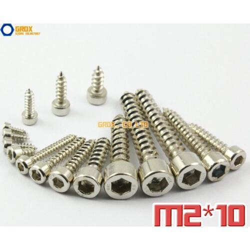 200 Pieces M2 x 10mm 8.8 Grade Alloy Steel Nickel Plated Hexagon Socket Cap Head Self Tapping Screw Model Screw