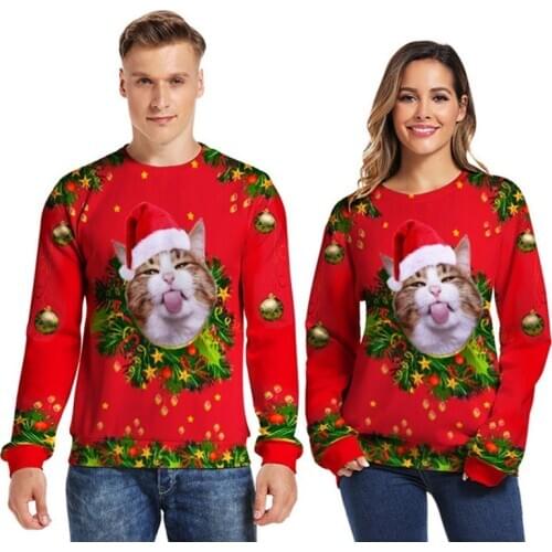 2020 New Year 3D Print Funny Cat Men Plus Size Mens Xmas Jumper Fleece Pullover Men Ugly Christmas Mens Sweater Tops Coat Man