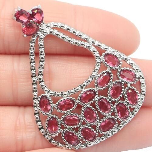 47x34mm Luxury Big Hollow Created Raspberry Rhodolite Garnet For Ladies Wedding Silver Pendant Wholesale Drop Shipping