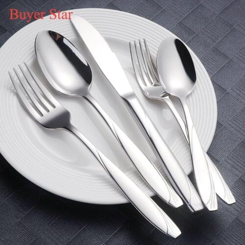 5PCS Silvery Stainless Steel Cutlery Sets Dessert Spoon dinner Fork Steak Knife coffee mini spoon set Tableware Western Flatware