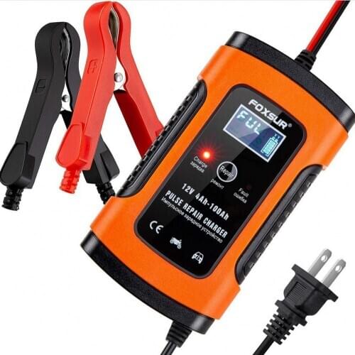 12V6A Motorcycle Car Automatic Battery Lead Acid Storage Charger With LCD Display, EFB AGM GEL Pulse Repair Battery Charger