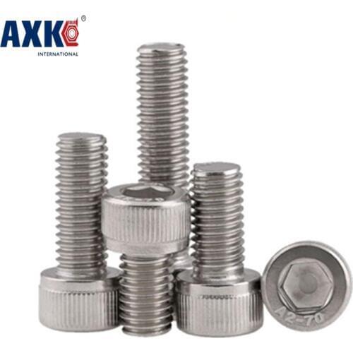 Axk 30pcs/lot Metric Thread Din912 M6*10/12/16/20/25/30/35 Mm 304 Stainless Steel Hex Socket Head Cap Screw Bolts