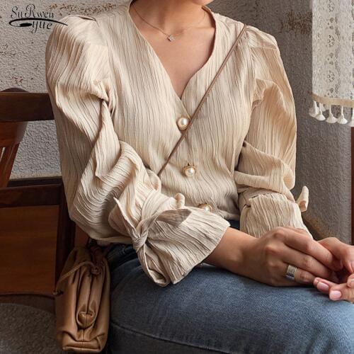 Blusas Vintage Women Tops Blouse 2021 Autumn Casual Sweet Solid Shirt Chic Fresh High Quality Loose Korean Women Clothing 9970