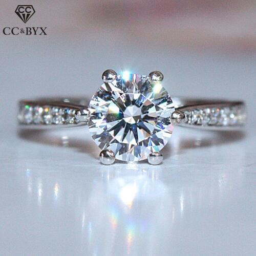 CC Silver Rings For Women Trendy Jewelry Round Stone Cubic Zirconia Anel Bride Wedding Engagement Ring Charms Accessories CC1454