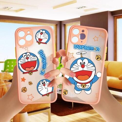 Japan anime Doraemon Phone Case Colorful Bumper Shockproof Trasparent For iPhone 8 7 Plus 12 Mini 11 Pro Max XR X XS pink Cover