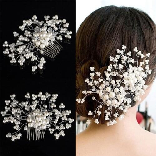 Floral Wedding Pearl Crystal Bridesmaid Bridal Party Hair Comb For Women Ladies Hairpin Jewelry Hair Styling Accessories