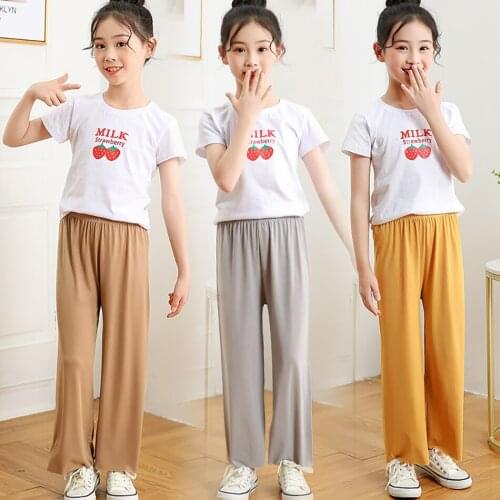 Childrens Pants 2021 Fashion New Teenage Girls Casual Wide Leg Pants Lace Ice Silk Chiffon Baby Anti-Mosquito Summer Cool Pants