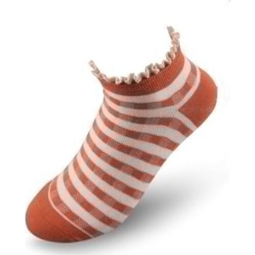 Girls Mustard Plaid Summer Boat Socks Striped Crew Sock Students Cotton Socks Woman Lace Cuff Cotton Checked Ankle Socks 5 Pairs