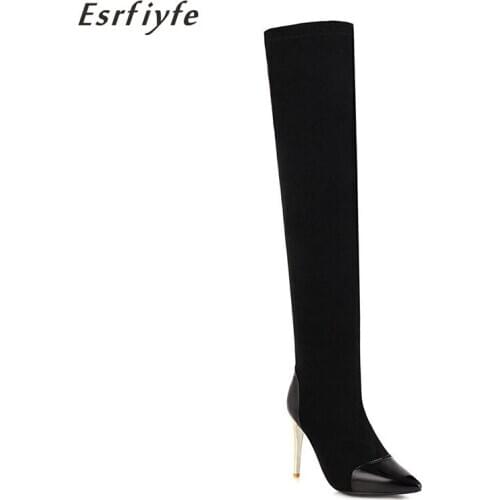 ESRFIYFE 2020 New Sexy High Heels Thigh High Boots Women Flock Over The Knee Boots Ladies Autumn Winter Party Long Boots Women