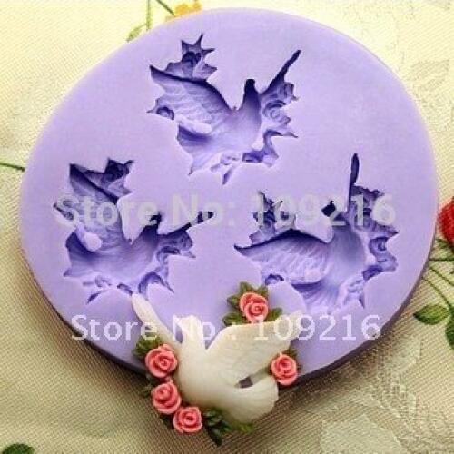 Hot sale!!!New 3D Mini 3-Dove of Peace(F0200) Silicone Handmade Fondant Mold DIY Mold Cake Decorating