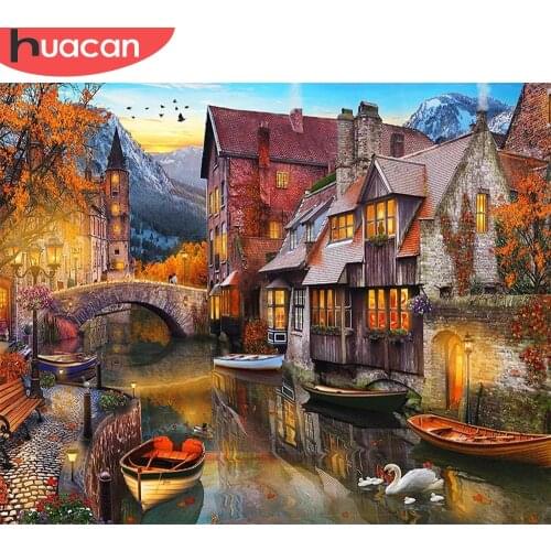 HUACAN Paint By Number Venice Town Landscape For Adults DIY Frame Picture By Numbers House Acrylic Paint On Canvas Home Decor