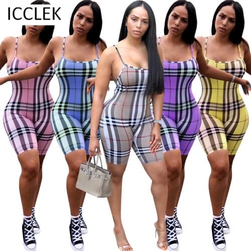 ICCLEK Wholesale Items Plus Size Summer Women Fashion Sexy Suspender Halter Printed Plaid Jumpsuit