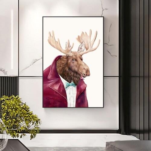 Moose Gentleman Canvas Paintings Wall Art Animal posters And Prints Fashion Canvas Painting For Living Room Home Decor
