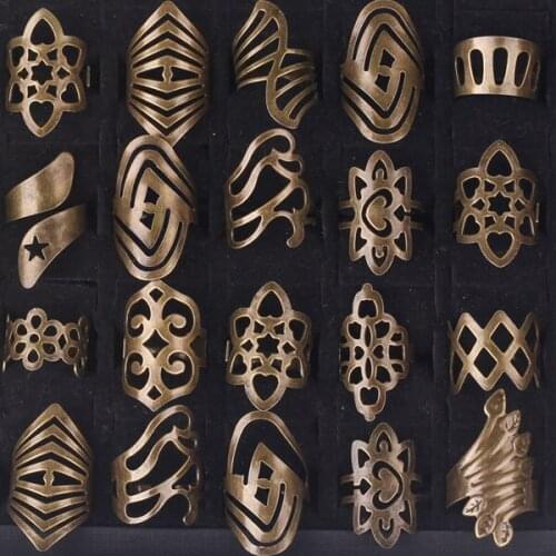 20pcs Mix desgin Women mens Stainless steel rings Flower jewelry wholesale lots (Size: Adjustable Color: Bronze)