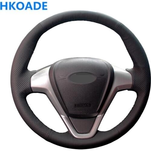 DIY Hand-stitched Black Soft Artificial Leather Car Accessories Steering Wheel Cover For Ford Fiesta 2009-2013 EcoSport 2013