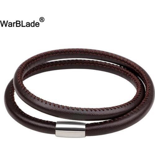 WarBLade New Fashion Jewelry Men Women Bracelets Bangles Black Braided Wrap Leather Bracelet With Magnet Clasp Male Wristband