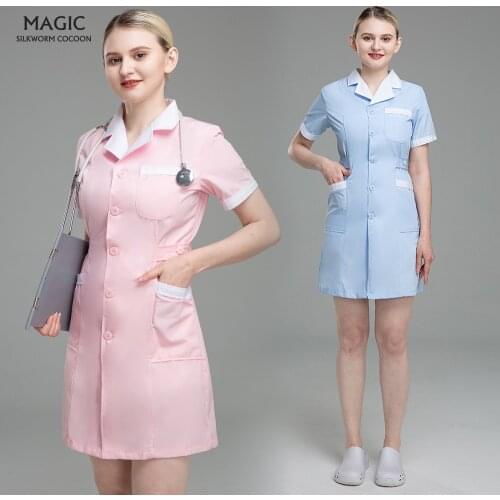 New Short Sleeved Nurse Workwear High Quality Lab Uniforms Women Medical Costume Pharmacy White Coats Spa Uniforms Working Gown