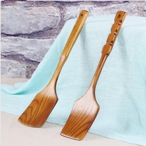 New long handle solid wood spatula 35cm wood cooking spatula does not hurt the wok