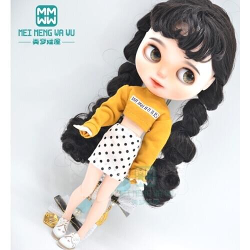 1pcs Blyth Doll Clothes fashion loose t-shirt, Polka dot skirt for Blyth Azone OB23 OB24 1/6 doll accessories