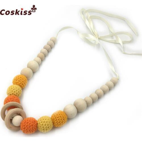 Crochet Beads Baby Teether Necklace Beads Safe Teething Necklace With Organic Natural Wood Toy Mom Kids Wooden Teether Necklace